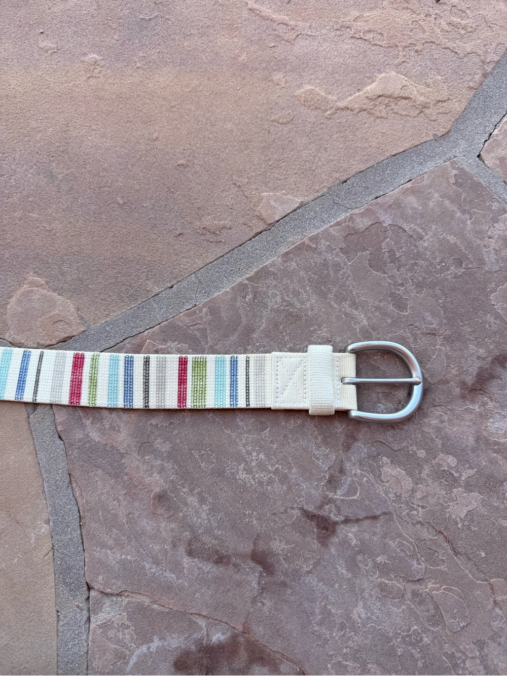Striped Canvas Belt with Silver Buckle